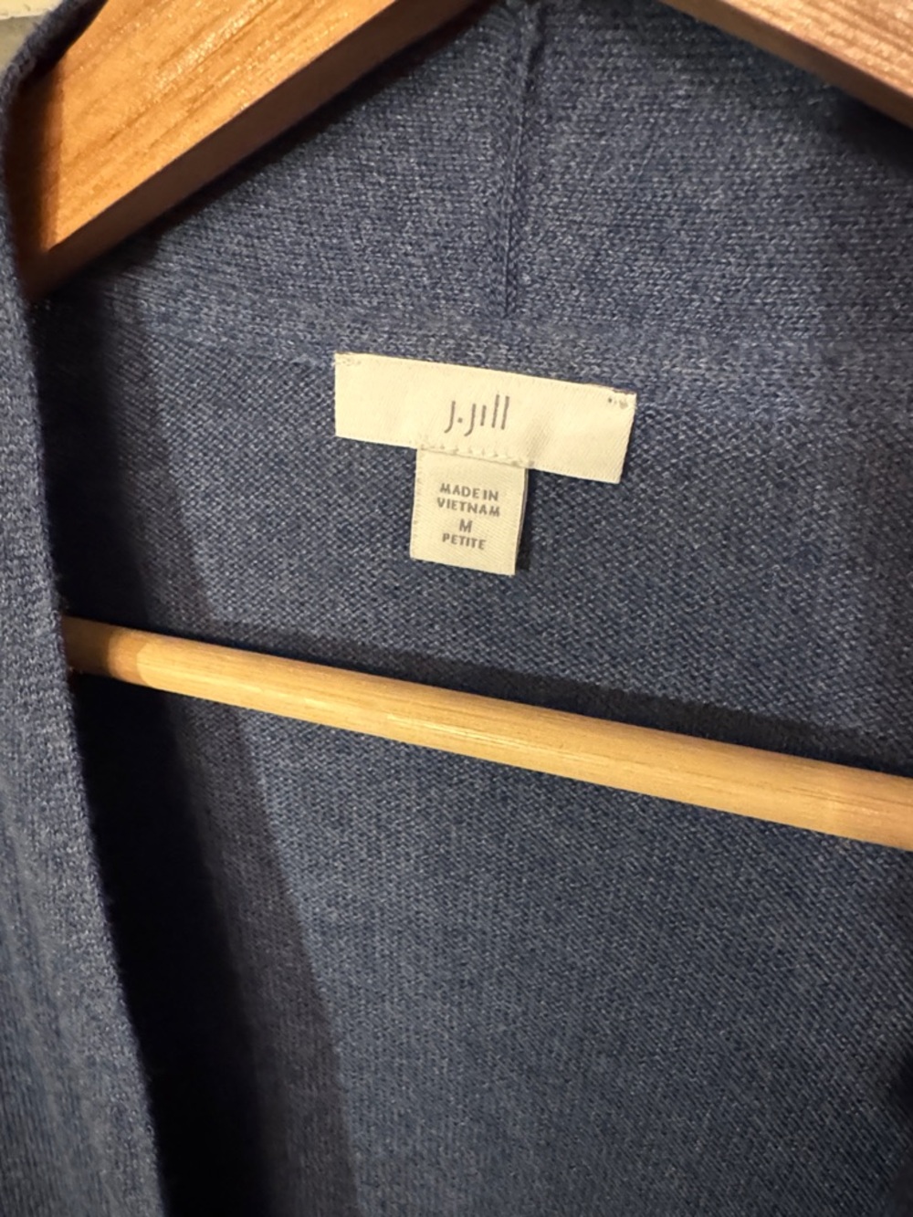 J. Jill Blue Open Front Cardigan Silk Wool Cotton Blend Lightweight Pockets M - Picture 3 of 6